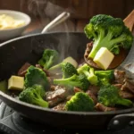 Broccoli added to beef for pasta with broccoli keto recipe
