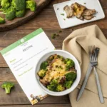 Keto beef and broccoli casserole recipe card photo