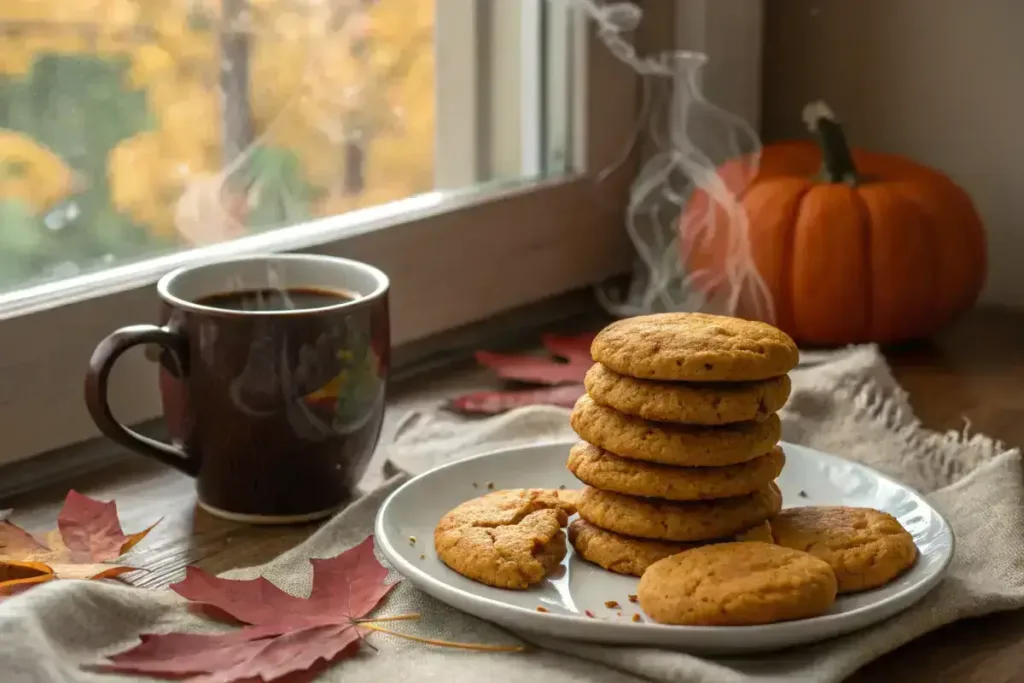 Pumpkin cheesecake cookies served with coffee