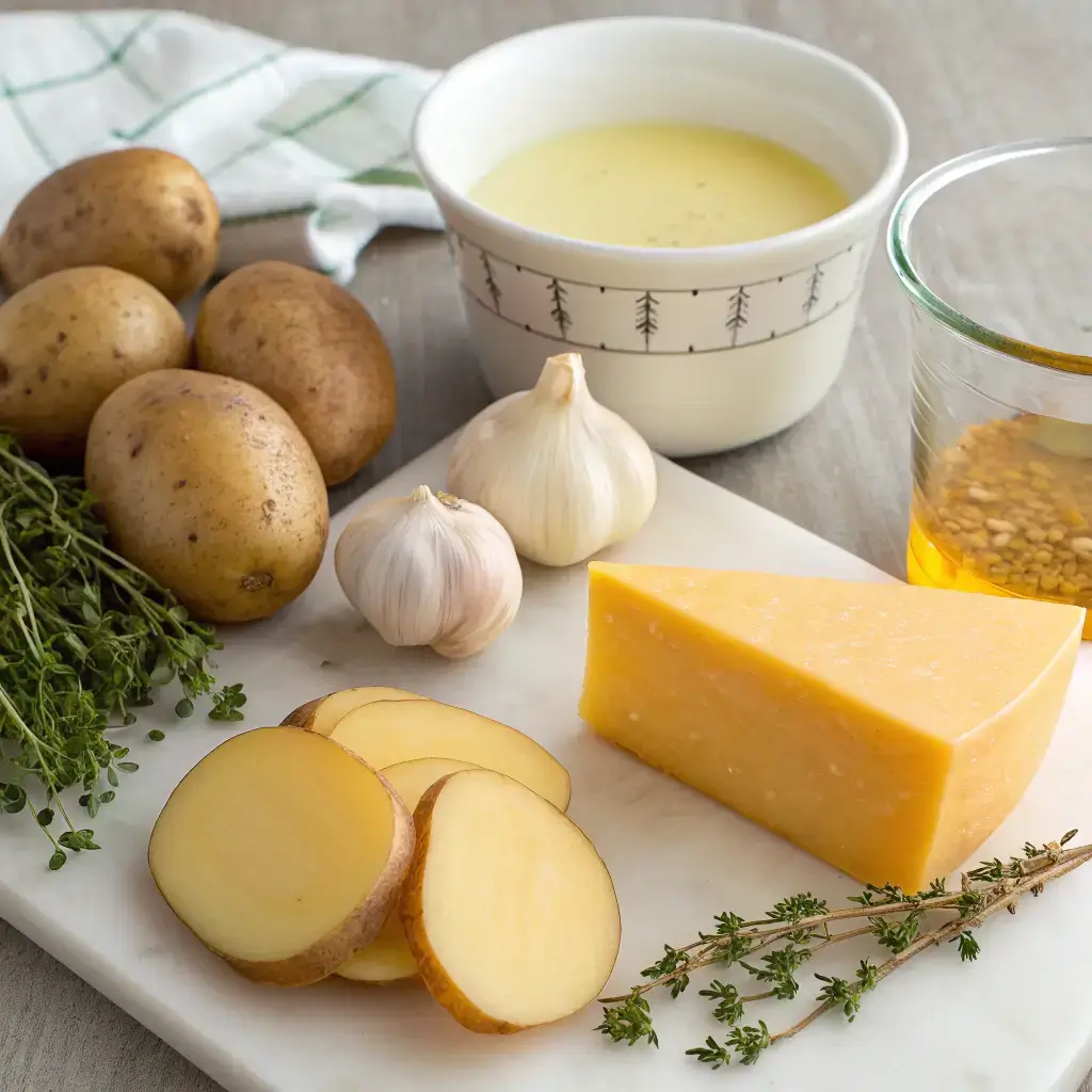 Ingredients for Cheddar Garlic Herb Potato Soup, best soup recipe.