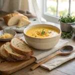 Serving of Cheddar Garlic Herb Potato Soup, best soup recipe.