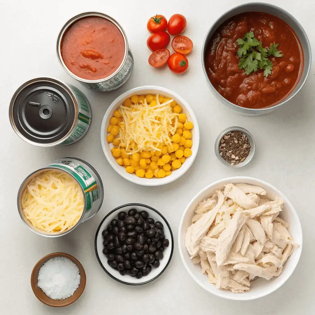 Ingredients for Creamy Chicken Enchilada Soup, best soup recipe.