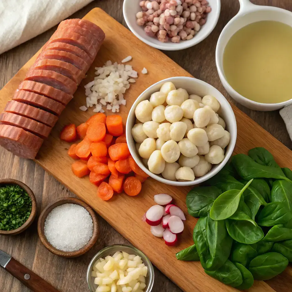 Ingredients for Creamy Italian Sausage Gnocchi Soup, soups recipes.