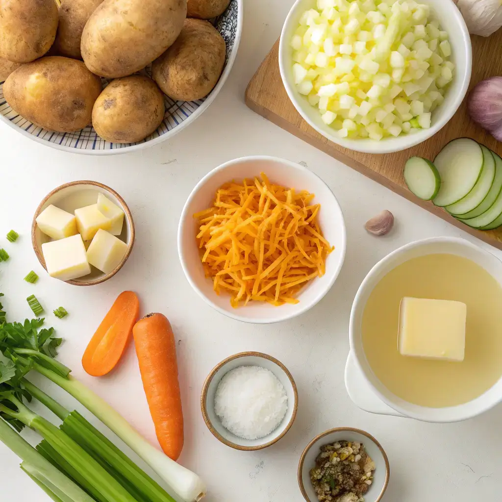 Ingredients for Crockpot Potato Soup laid out for preparation.