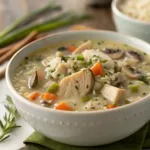 Best Soup Recipes served creamy chicken mushroom wild rice soup.